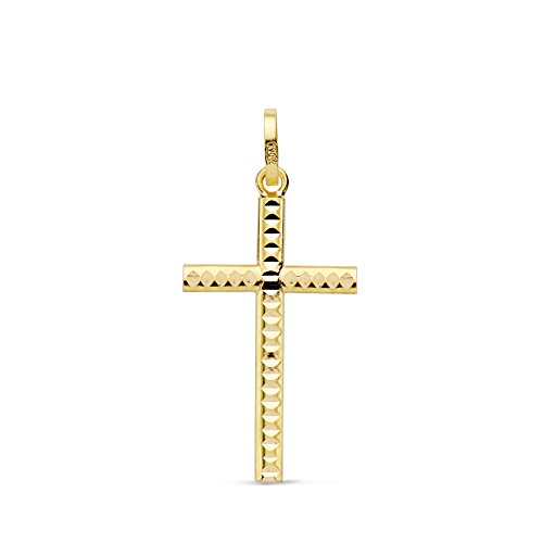 Colgante Cruz Comunión Plana Talla Oro Amarillo 18 K 22mm