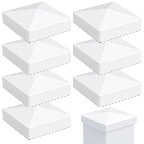 RECTOO 4x4 Vinyl Post Caps White (Actual 4.00 Internal Size - NOT for Wood Posts) Pyramid Top Toppers for Fences Decks & Mailboxes Weatherproof PVC Post Protector (8 Pack)