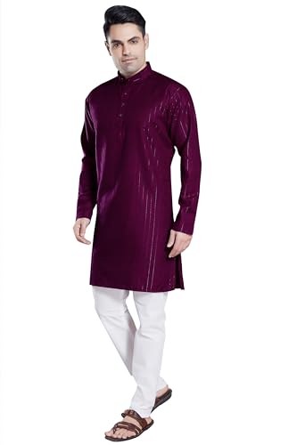 Image of DIVISIVE Men's Self Zari Line Cotton Blend Slim Fit Kurta Pyjama Set
