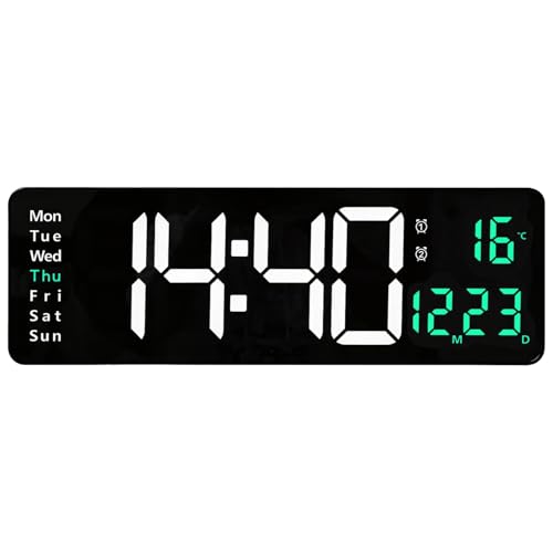 Reloj de pared digital de 16 luces LED con brillo inteligente, control remoto, ideal para cocina, sala de estar y oficina, color verde