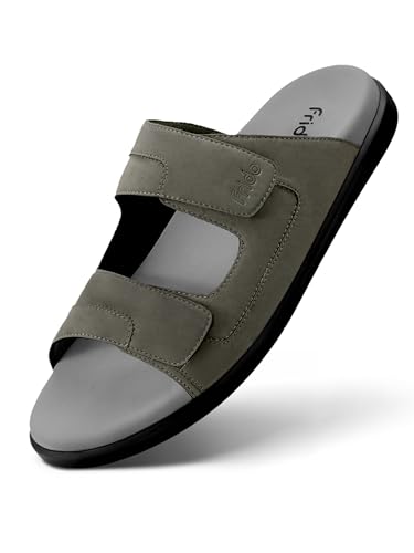 Image of Frido Comfort Dual Strap Sandals for Men with Bounce Back Cushioned Footbed, Zero Drop Sole for Arch Support Pain Relief, Lightweight Anti-Skid, Adjustable Velcro Casual Sandals