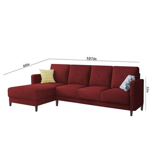 Image of Baloney LHS 6 Seater L Shape Sofa Set for Living Room (Maroon Fabric) Premium Fabric Sofa