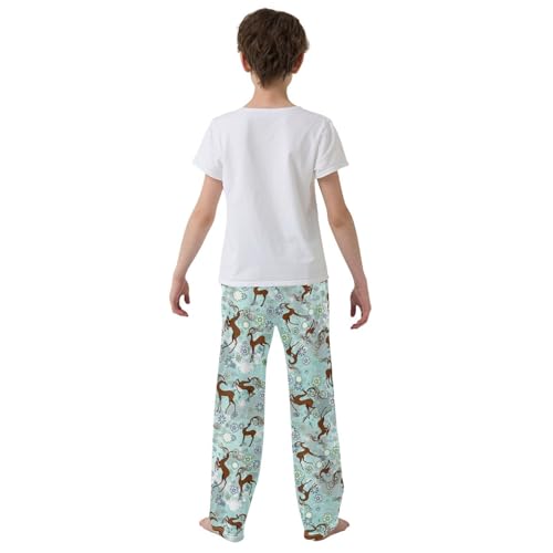 ZZXXB Reindeer Flowers Pattern Boys Long Pants Soft Trousers Elastic Waist Kids Lounge Bottoms with Pockets S-XL3