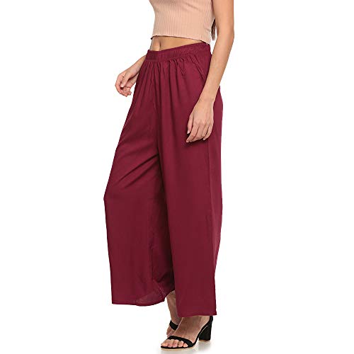 Image of GO COLORS Soft Viscose Basic Palazzo Full Length for Women| Breathable, Mid Rise, Relaxed Fit