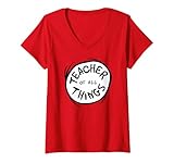 Womens Dr. Seuss Teacher of all Things Red Emblem V-Neck T-Shirt