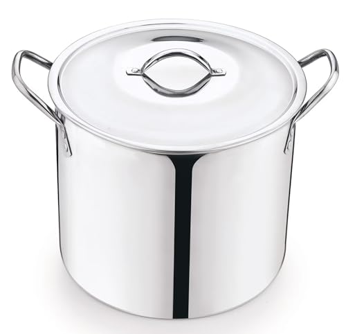 8-Qt Stainless Steel Stock Pot with Metal Lid - Ultra Durable, Stay-Cool Handles, Ideal for Broths & Large Batch Cooking