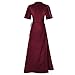 Women's V Neck Wrap Dresses Short Sleeve Elegant Tie Waist Ruched Cocktail Party Maxi Dress Fashion Evening Gowns S-2XL Wine
