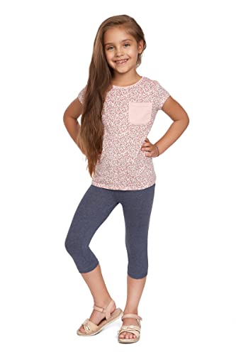 SOFTSAIL Girls' 3/4-Length Capri Trousers Made of Cotton Children's Sports Trousers Dance Trousers Breathable Soft Elastic Sports, Denim, 8-9 Years