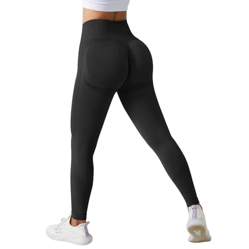 Zilams Mallas Deporte Mujer Push Up Leggins Deportivos Cintura Alta Pantalon Yoga Mujer Elástico Opaco para Fitness Pilates Training Negro M