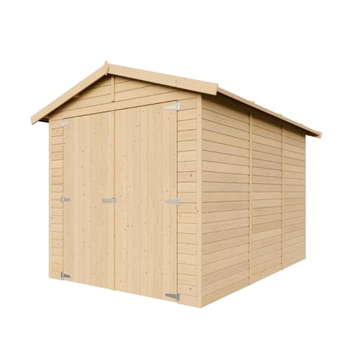 Garage in legno naturale A222x320x244 cm/6 m2- Magazzino esterno con finestre - Capanno da giardino - per bici, deposito attrezzi e rimessa - TIMBELA M105