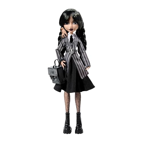 Monster High Wednesday Doll and Accessories, Wednesday Addams Collectible Figure in Nevermore Academy Uniform with Ice Cold Hands and Backpack, Doll Stand HXJ04