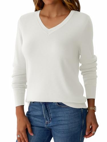 Image of GKBK Women's Sweaters 2026 Fall Fashion Lightweight Classic V Neck Business Casual Outfits Long Sleeve Knit Pullover Tops