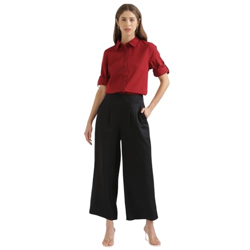 Image of SAADAA Palazzo Pants for Women Half-Elasticated Waistband | Palazzo for Women in Soft Viscose Fabric | Regular Fit with Mid Rise Waist & Deep Pockets | Versatile for Formal & Casual Wear