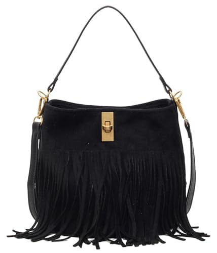 Bohemian Fringe Crossbody Bag For Women Slouchy Suede Hobo Bags Retro Crescent Hobo Bag Trendy Shoulder Purse 2025