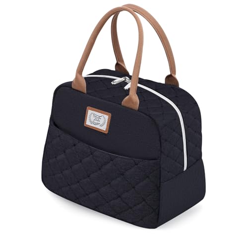Lekespring Bolsa Termica Porta Alimentos 9L | Nevera Portatil Pequeña Antifugas - Bolsa Comida Trabajo sin BPA - Bolsa Termica con Superficie Impermeable,para Hombres y Mujer - Acolchado Negro