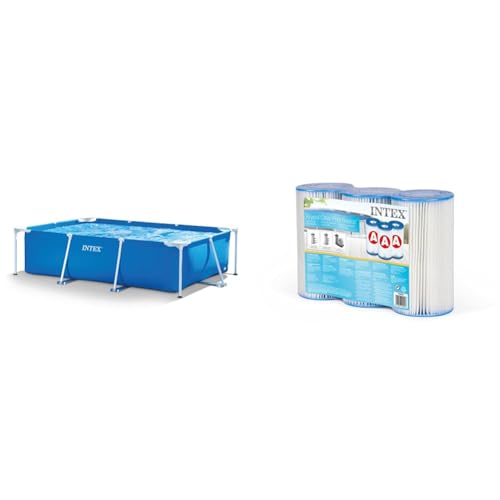 Intex 28272NP Small Frame - Piscina Desmontable, 300 x 200 x 75 cm, 3.834 litros, Color Azul & 29003-PACK 3 Cartuchos Filtro Tipo A