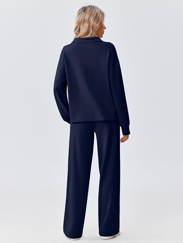 PINSPARK 2 Piece Sets for Women 1/2 Zip Sweatsuit Loose Fit Sweatshirt Straight Leg Pants 2025 Matching Outfit Fall Tracksuit2