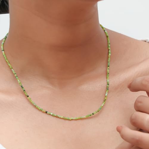 Gempires Natural Green Opal Beaded Necklace, Green Beads Necklace, Opal Jewelry For Women, Silver Plated Chain, 16+2 Inch Adjustable Necklace, Women’s Jewelry #TOP4