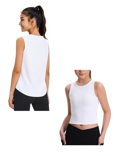 JOCMIC 2 Pack Girls White Tank Tops 11-12 Years