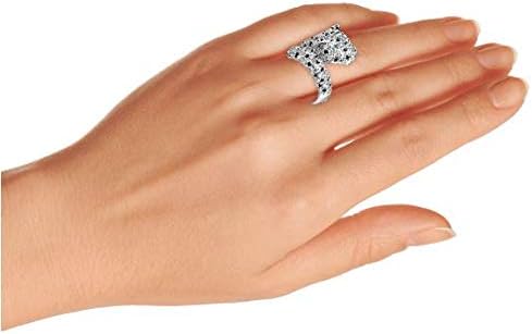 Green Eye Black White Cubic Zirconia CZ Fashion Leopard Panther Cat Statement Bypass Ring For Women Silver Plated Brass - Image 4