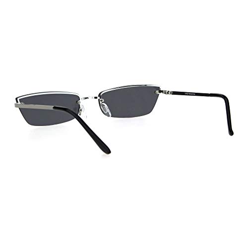 Womens Narrow Rectangular Rimless Cat Eye Metal Rim Retro Sunglasses4
