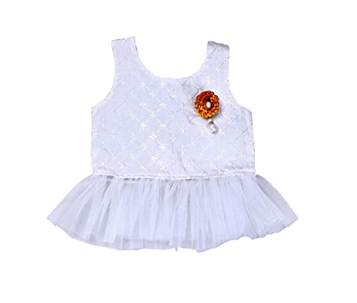 Image of ANNECA baby girl's designer rayon cotton modern crop top and naylon soft net knee lenth skirt clothing set
