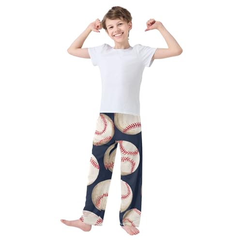 ZZXXB Retro Baseballs Print Boys Long Pants Soft Trousers Elastic Waist Kids Lounge Bottoms with Pockets S-XL3