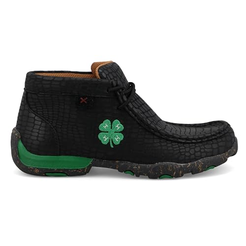 Image of Twisted X Kid's Chukka Driving Moc, Moc Toe, Black & Kelly Green, 5.5 M