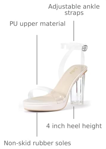 Image of ZriEy Clear Platform Heels For Women Ankle Strappy Chunky Block Sandals | 4 Inch,Comfy,Lightweight,Arch Support,Cushioned insole, Anti-slip Rubber Sole,Sturdy,Stylish,Casual /Formal Occasion