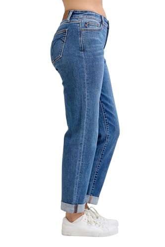 Judy Blue Women's Mid Waist Five Pocket Boyfriend Jeans3