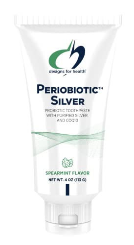 Designs for Health PerioBiotic Silver Toothpaste - Probiotic Toothpaste with Xylitol, CoQ10 - Fluoride-Free - Spearmint Flavor (4oz)