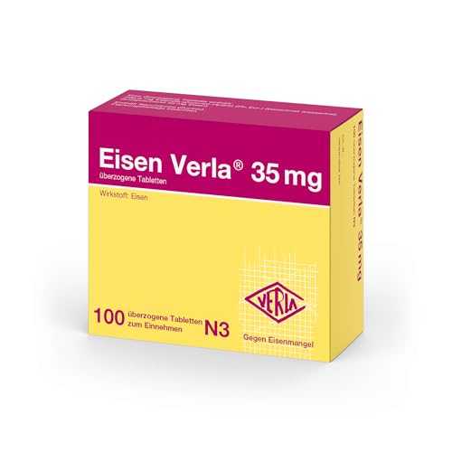 Eisen Verla 35 mg Gut verträgliche überzogene Tabletten bei Eisenmangel zweiwertiges Eisen (Fe2+) für gute Bioverfügbarkeit individuell dosierbar und geschmacksneutral 100 St