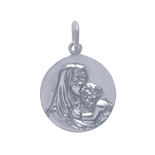 Médaille Ronde Vierge à l'Enfant Argent 925 : pendentif Les Poulettes Bijoux