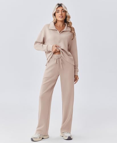 Image of PINSPARK 2 Piece Sets for Women 1 /2 Zip Sweatsuit Loose Fit Sweatshirt Straight Leg Pants 2026 Matching Outfit Fall Tracksuit