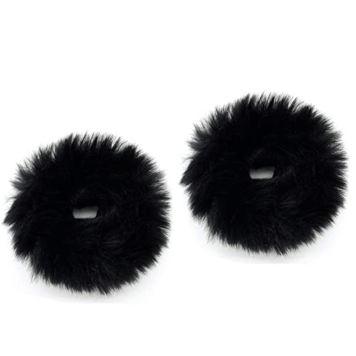 2 Pcs Furry Hair Scrunchies Cute Hair Bands With Faux Rabbit Fur Elastic Hair Ties Hair Bobbles Ponytail Holders Girls Women Hair Accessories (Black) #TOP10