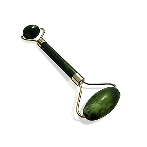 EUROXANTY Rodillo masajeador de piedra de Jade | Piedra para Masaje facial | Contorno de ojos | Piedra de Cuarzo verde | Bienestar y belleza de la piel | Roller