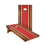 Skip's Garage Mahogany Red Stripes 2x4 Cornhole Boards | Includes (2) Corn Hole Boards (NO Bags) & (1) Case & (2) Hole Lights