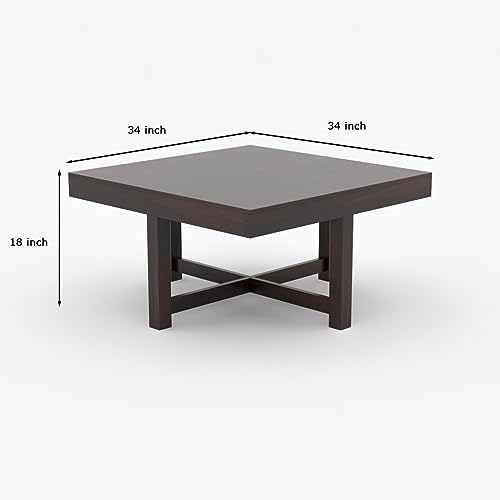 Image of Sheeshsam Wooden Coffee Table with 4 Stools for Living Room - Solid Wood Coffee Table with Seating Stools Tea Table Teapoy Center Piece for Home Sofa Center Table (Alving Walnut)