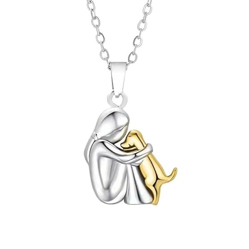 ZXGGASG 925 Sterling Silver Hugging Dog Necklace for Women, Girl Holding Pendant, Pet Lover Jewelry Gift for Moms, Pet Memorial & Remembrance Keepsake, Emotional Girl & Charm