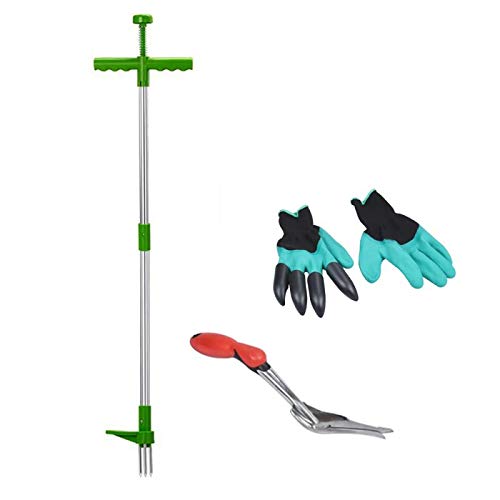YTYL Manual Weeders Three-Claw Long Handled Lightweight Outdoor Stand Up Garden Puller Root Remover+Shovel Manual Weeder+Gardening Latex Gloves