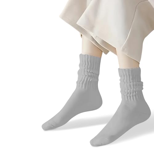 Image of COUVER Womens Scrunched Slouch Socks Soft Cotton Blend Crew or Knee High, White, 9-11, 1 Pair