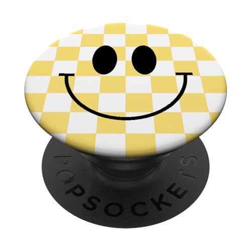 Yellow Checker Smile Face Happy Indie Smiling Retro 90s y2k PopSockets Adhesive PopGrip