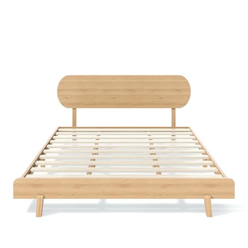 Image of Bellemave King Size Bamboo Bed Frame with Headboard,Bamboo Platform Bed Frame King Size with Rounded Headboard and Wood Slats,Easy Assembly,Natural