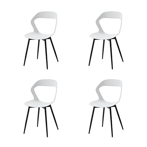 GrandCA HOME Lot de 4 Chaises de Salle à Manger, Chaises de Cuisine, Design Creux Sculpté avec Dossier, Pieds en Métal Robuste Noir, Blanc