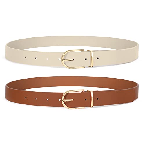 Image of 2 Pack Women Soft Faux Leather Waist Belt for Ladies Jeans Dress Chic belt with Pin Buckle SUOSDEY Fashion Casual Belt