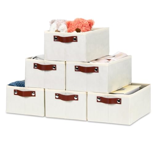 Image of Bidtakay Collapsible Bins for Organizing - 6-Pack Hard Sided Closet Bins Cube Storage Baskets for Cabinet Pantry and Toy Organization - Ivory