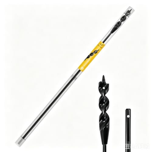 HUAALIUCHE 48" Flexible Installer Drill Bit for Pulling Wires in Walls, Ceilings, and Sidewalks, 9/16" Auger with Screw Point &amp; Fish Eye, 3/16" 3-Flat Shank for Wood &amp; Conduits