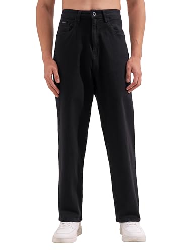 Image of Highlander Men Men's Premium Loose Straight Fit Mid-Rise Cotton Lycra Jeans - Button Closure, Machine Washable, Comfortable All-Day Wear for Casual & Semi-Formal Occasions