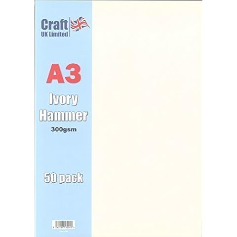 Craft UK Pack of 50 Blank A3 Hammered Ivory Card 300gsm Cover