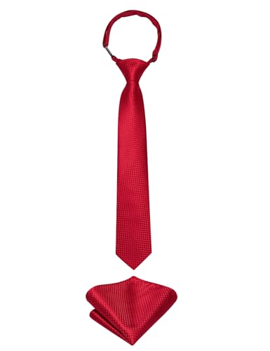 Image of Hi-Tie Boys Tie Pre-Tied Pocket Square Set Adjustable Kids Neckties Age 7-11 Years School UniForm Graduation